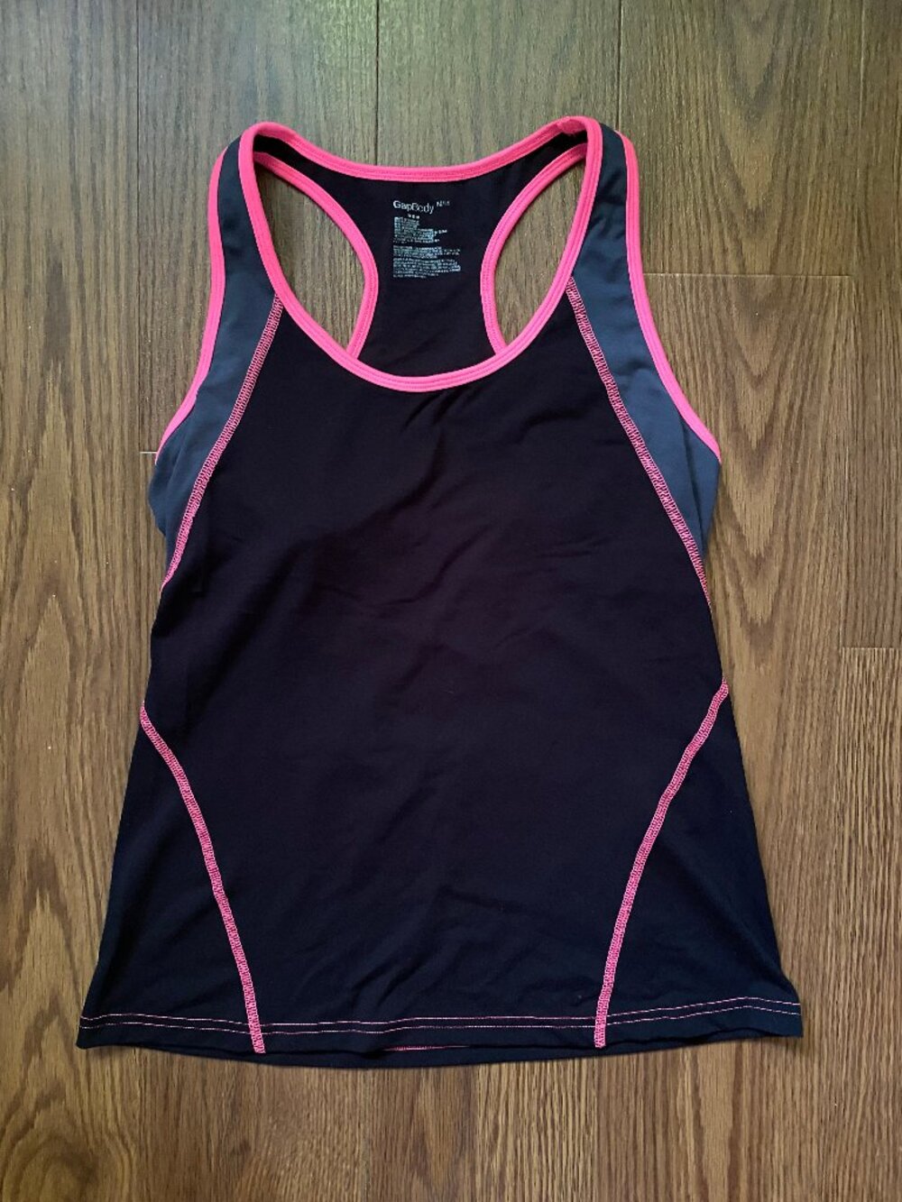 GapBody Black Gray Colorblock Racerback Workout Tank Top Neon Pink Trim - M